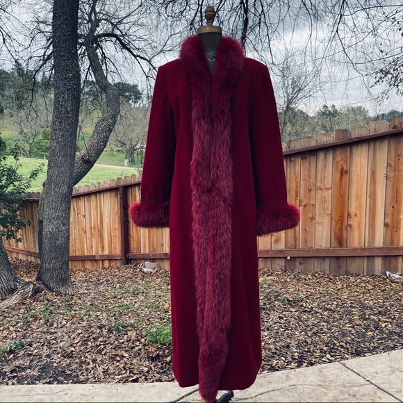 Marvin Richards Jackets & Blazers - Marvin Richards Parisian Red Lambswool Coat with Fox Fur Trim